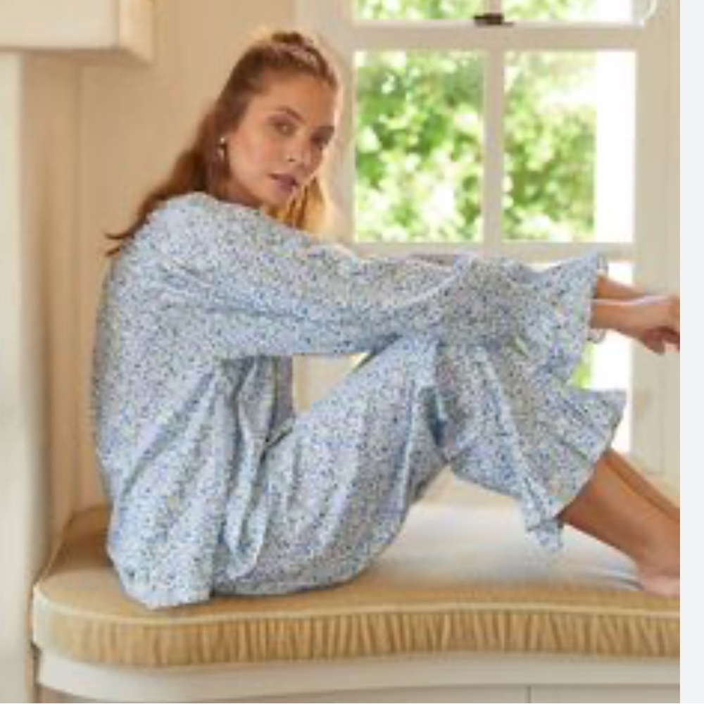 Piyama Floral Ruffle-Trim Women's Pajama Set - Light Blue